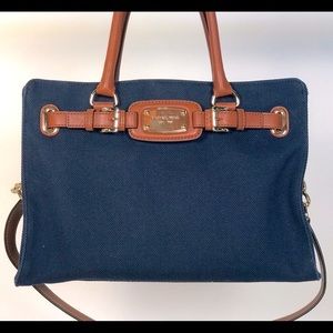 Michael Kors Navy and Leather Satchel